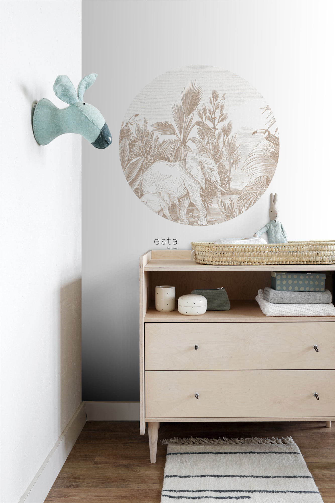 Wandbild Dschungel Tiere rund beige 70 cm Vlies 159077