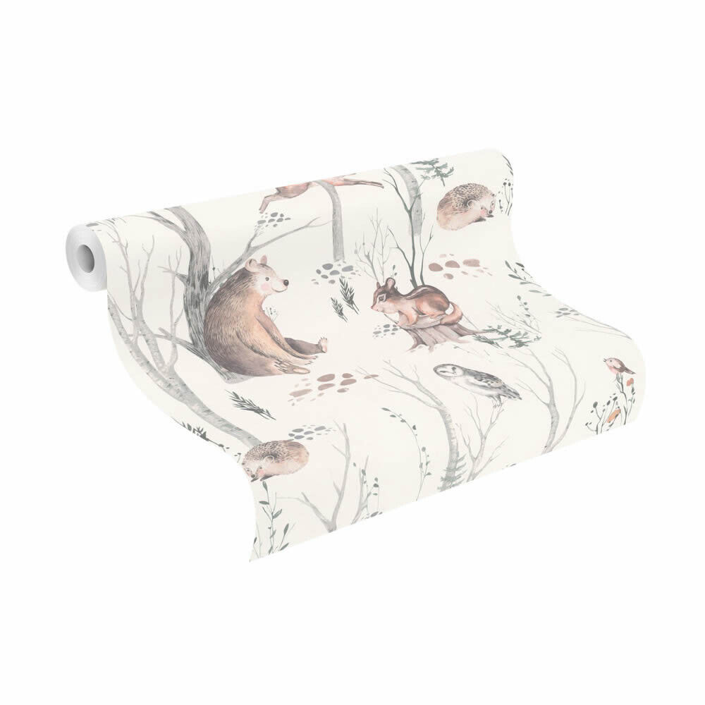 Vliestapete Tiere Wald pastellfarben Braun Kids World Rasch 300048_L-7-300048.1M