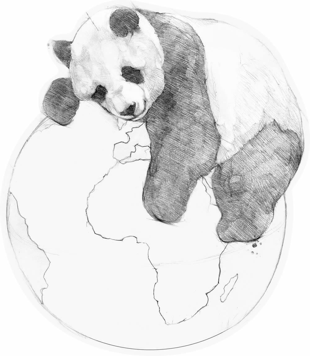 Wandbild Weltkugel Panda vorgekleistert 100 x 115,2 cm