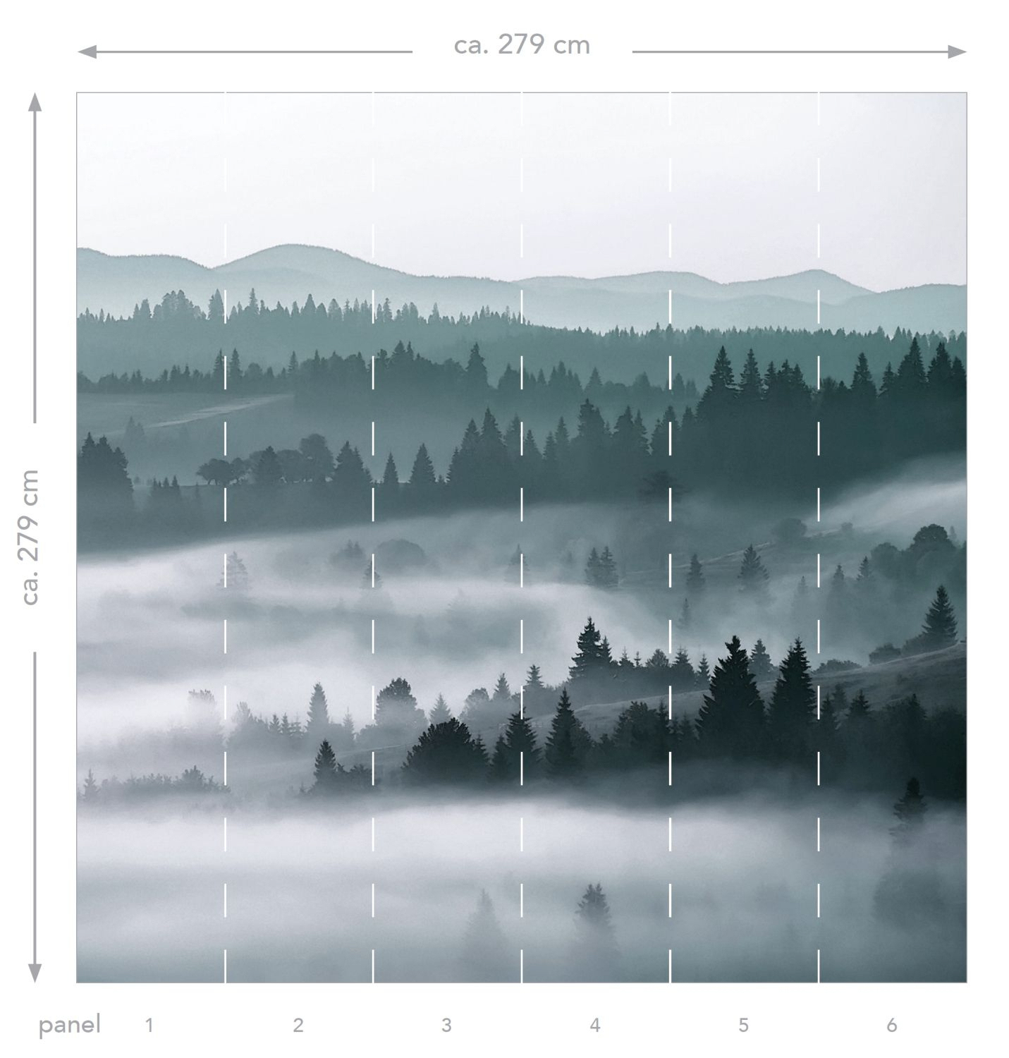 Wandbild Nebelberge Landschaft grün 279 x 279 cm 158910