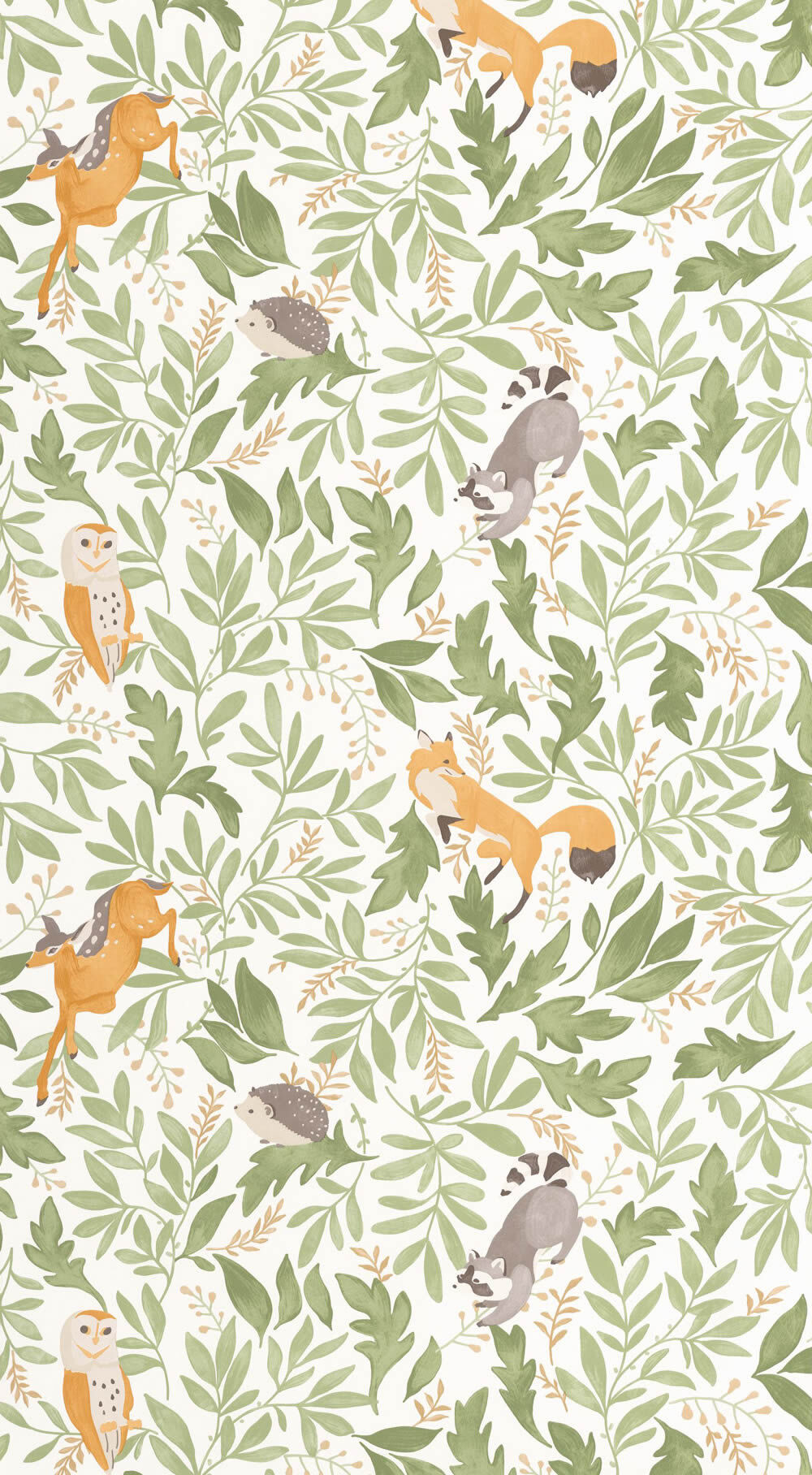 Animal motifs non-woven wallpaper forest cuckoo and fox Les Minis Mondes Caselio MNM105747170