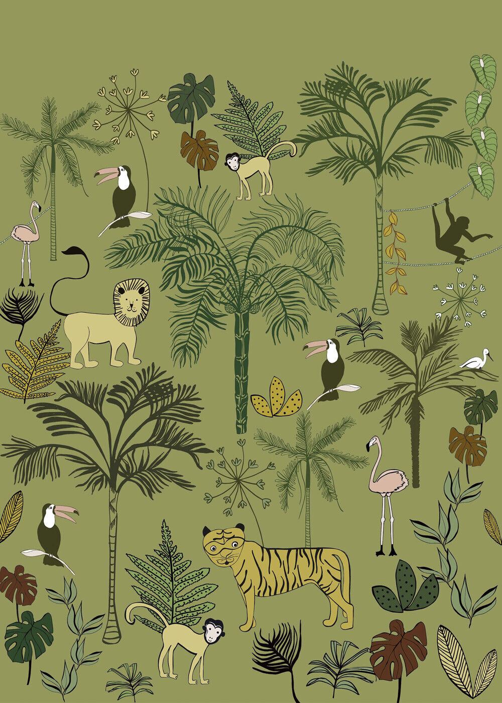 Wandbild Jungle wilde Tiere Palmen Grün 842142-7-842142