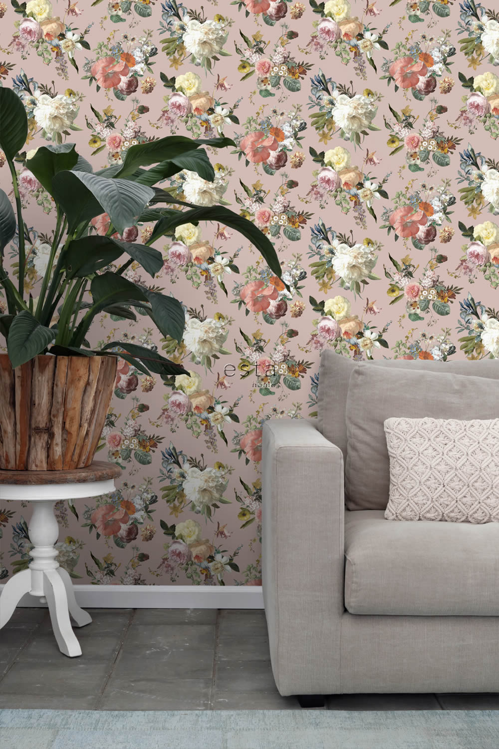 Tapete Vintage Blumen Blumensträuße altrosa 139367