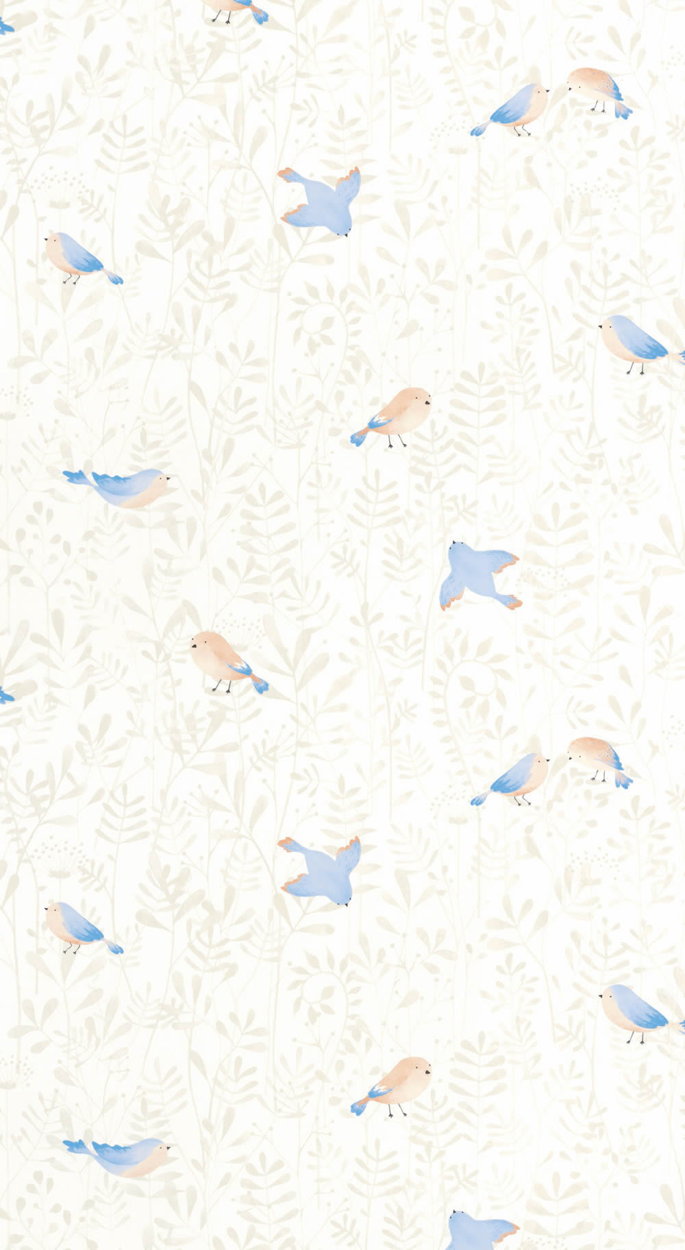 Vliestapete Blätter kleine Vögel weiß blau OUAT88316471