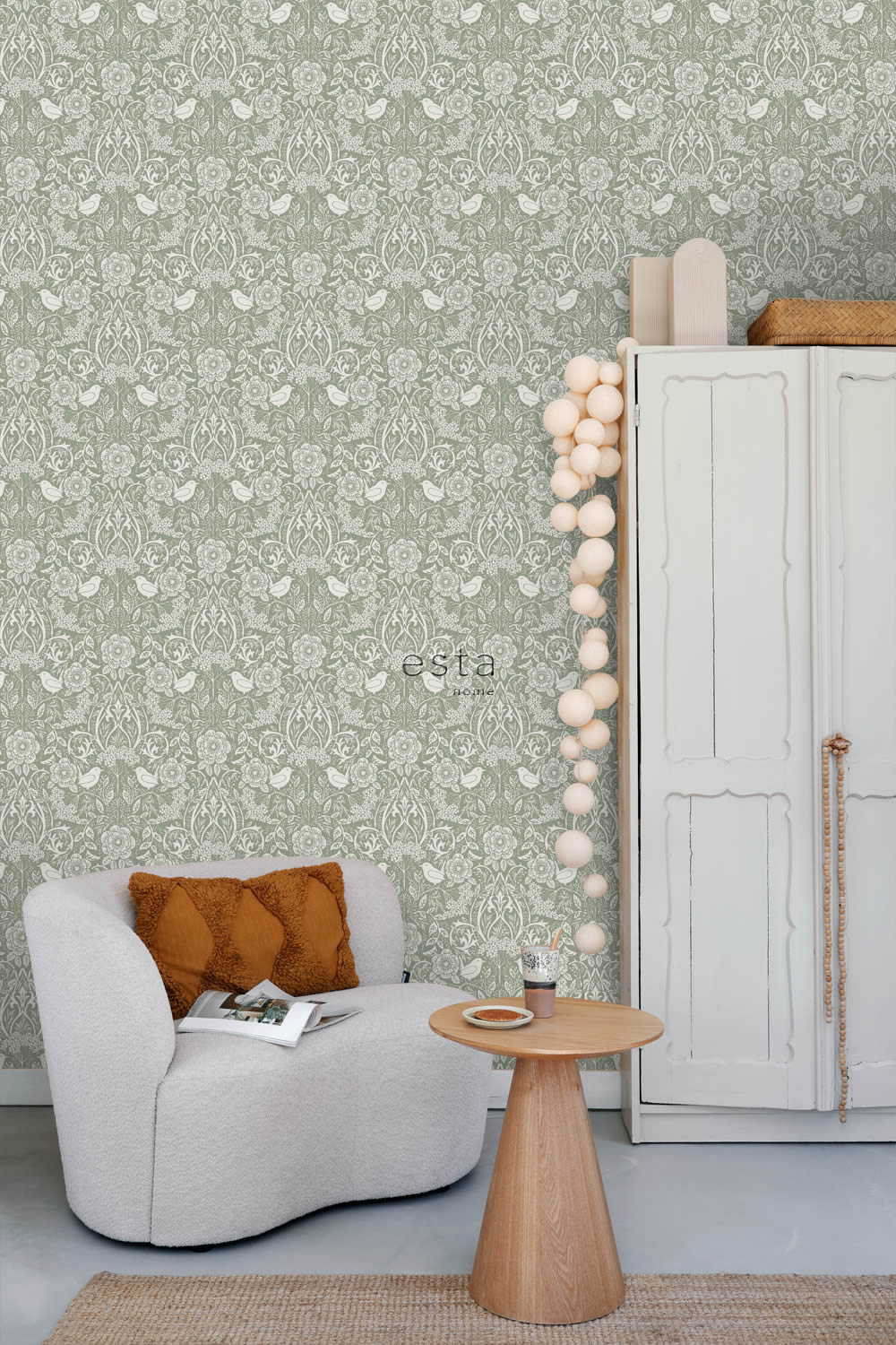 Tapete Blumen Vögel Blattornamente Jugendstil grün Vlies 139293