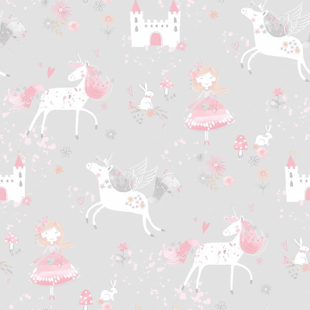 Wallpaper non-woven grey unicorns