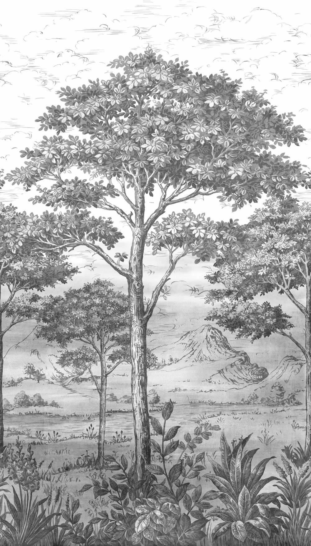 Wandbild 1,59 x 2,80 m Baumlandschaft Waldlichtung grau weiß A56702