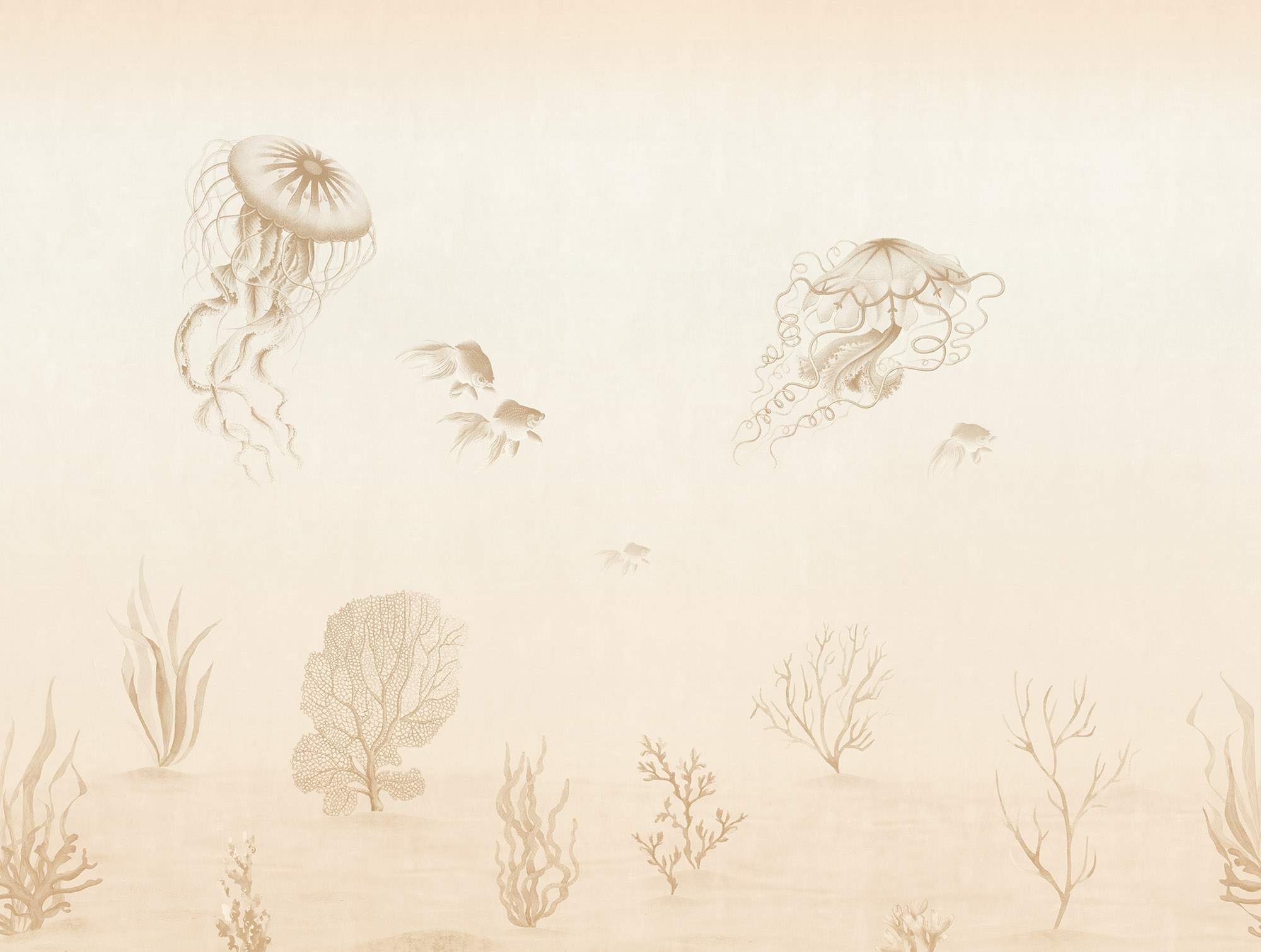 Wandbild Quallen Korallen Unterwasserwelt beige