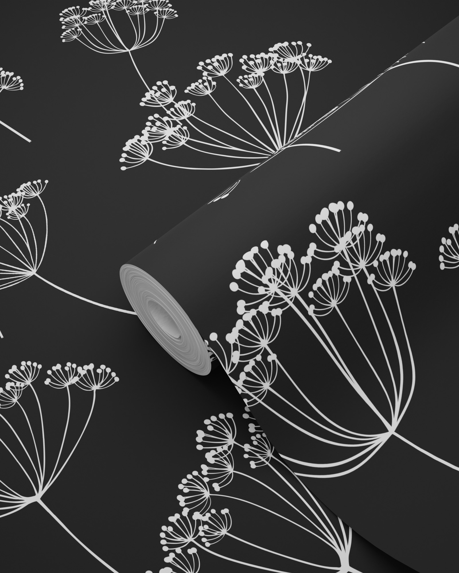 Tapete Scandi Tapete weiße Blumen schwarz Vlies 139105