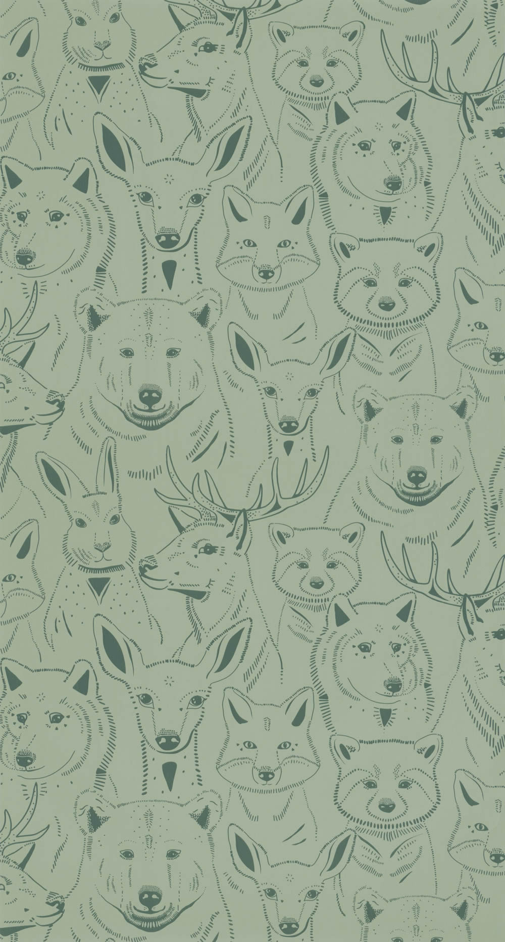 Tierskizzen Tapete hellgrün Caselio - Autour du Monde Texdecor ADM103527270