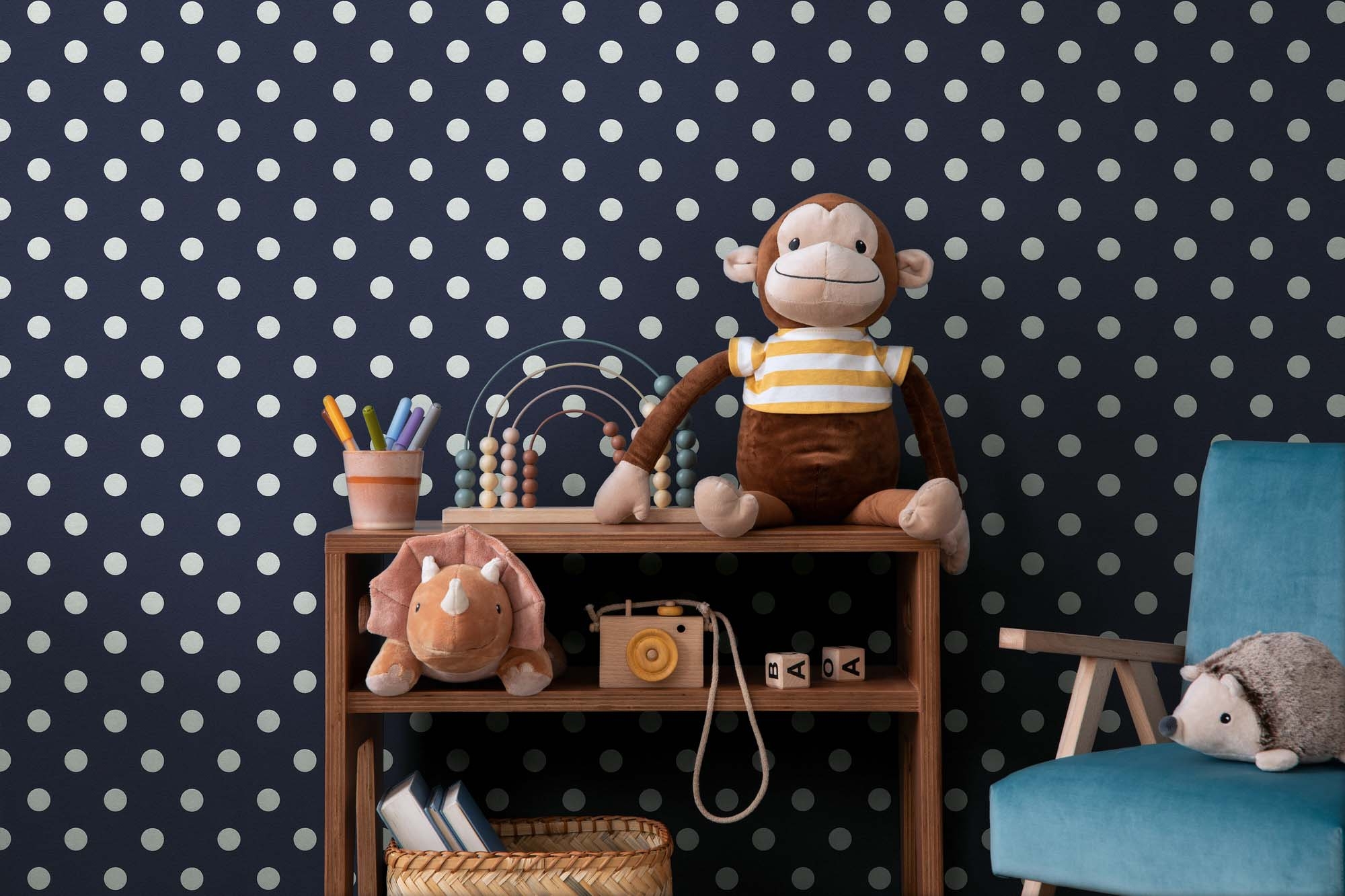 Tapete Punktetapete Polka Dots marineblau weiß Vlies 363368