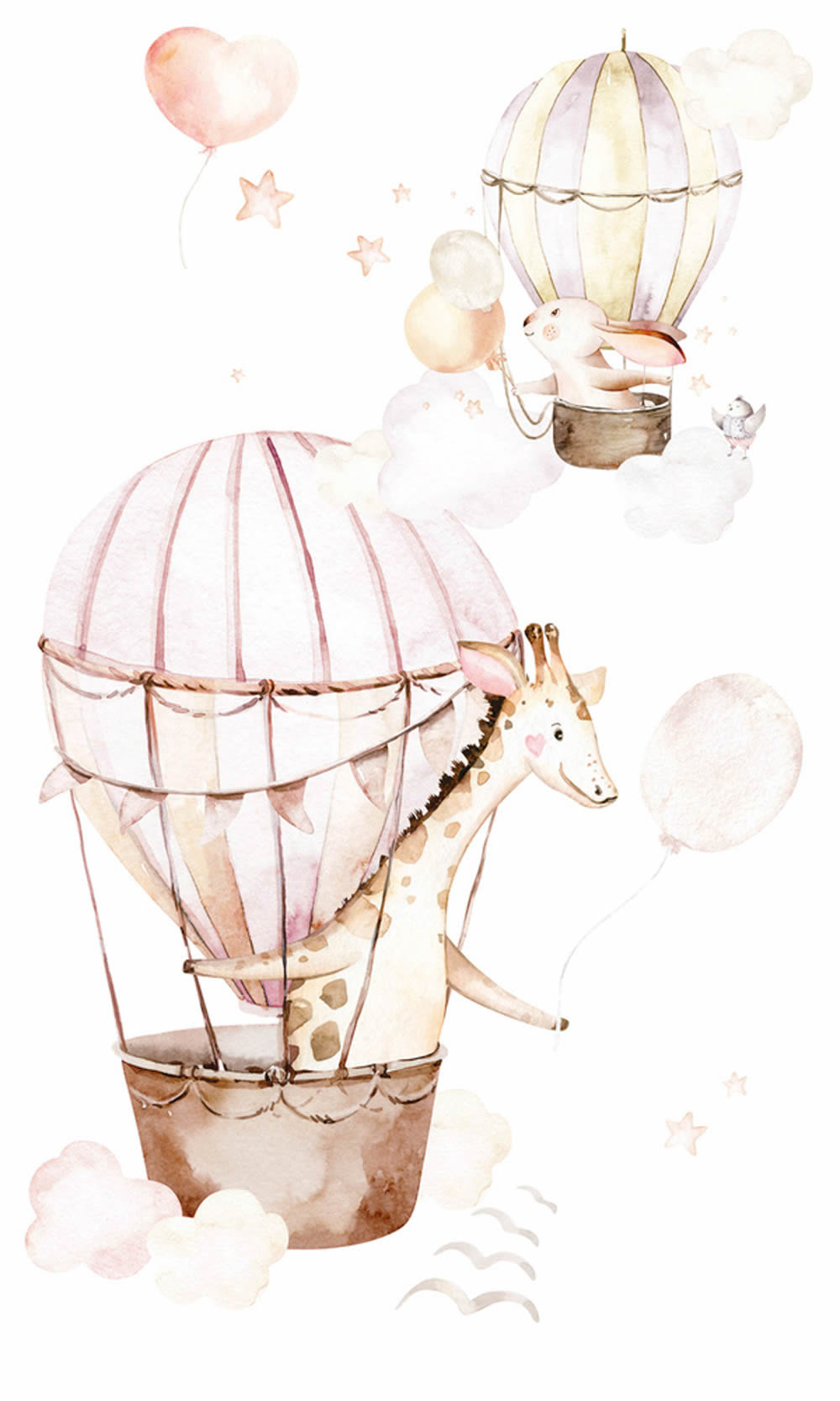 Wandbild 1,59 x 2,65 m Pastellfarbene Ballons Heißluftballon Giraffe 364958