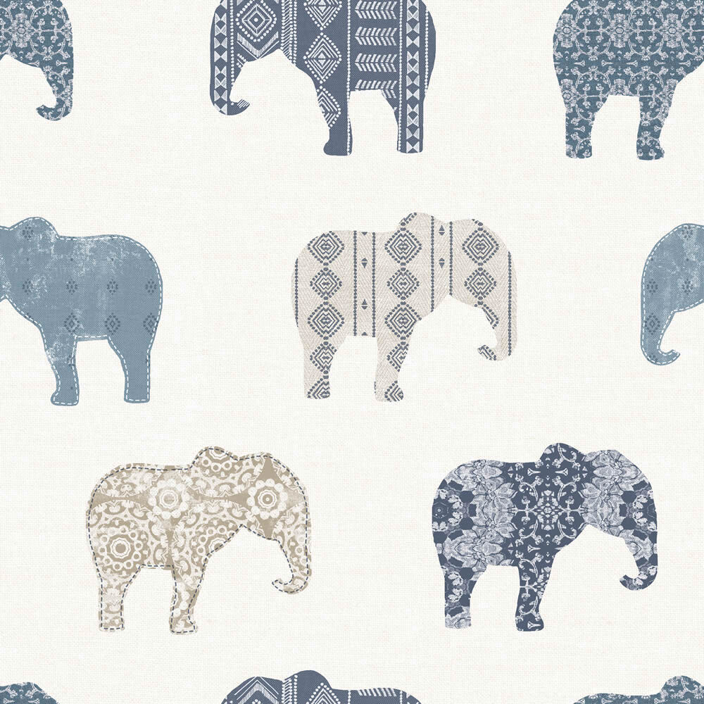 Wallpaper elephants beige blue