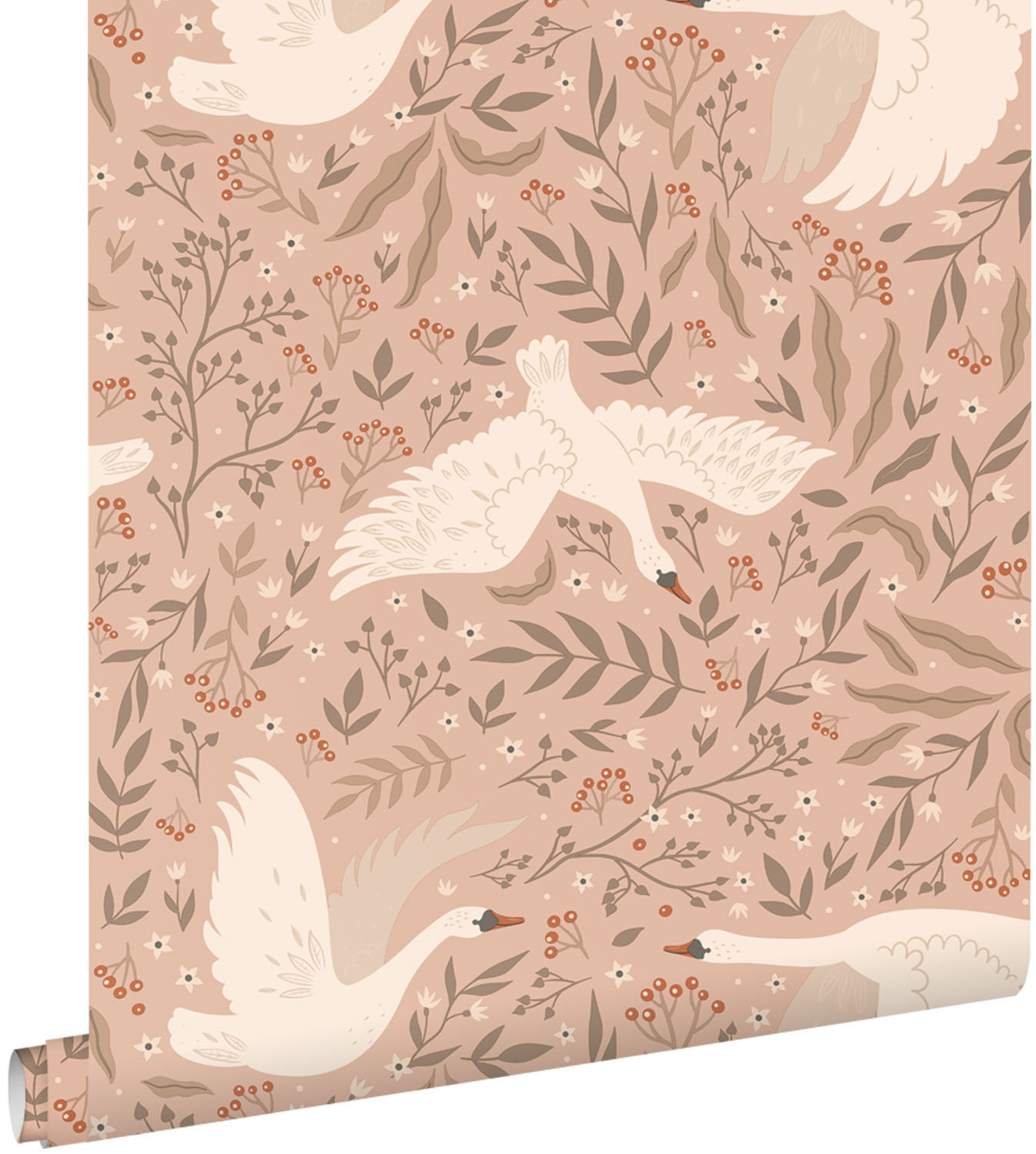 Mustertapete fliegender Schwan Florale Vliestapete apricot