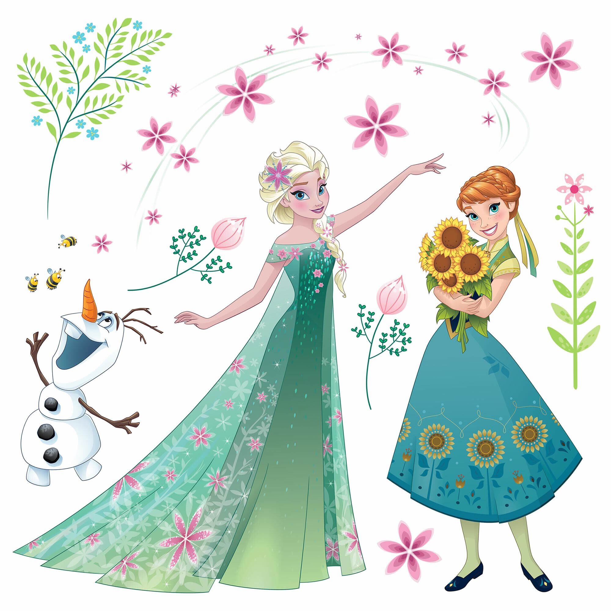 Fenstersticker selbsthaftend Eiskönigin Elsa und Anna Disney Frozen Blumen Bunt-58-16407