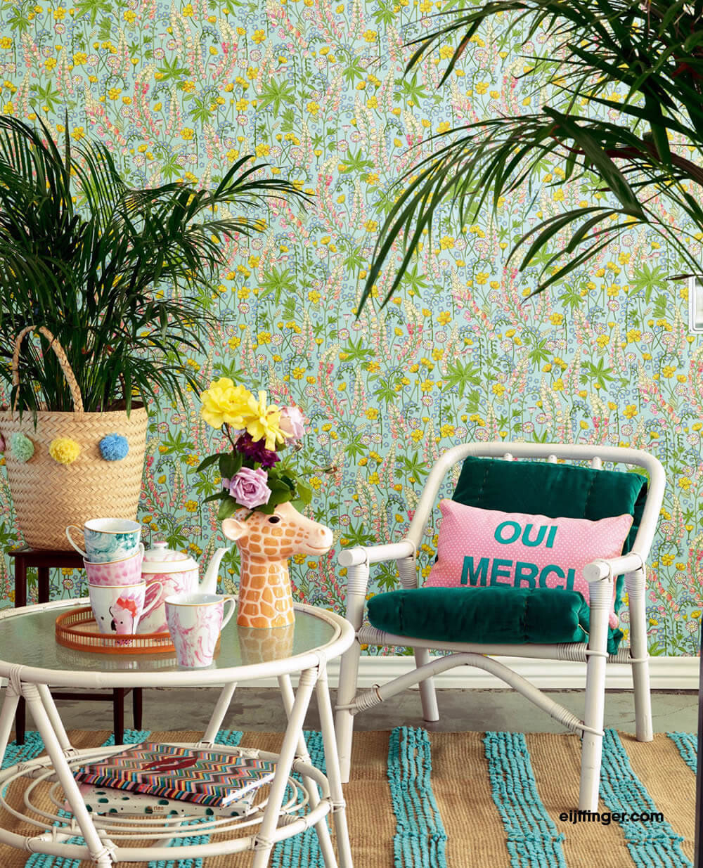 Vliestapete Blumen Bunt Blau-55-383502