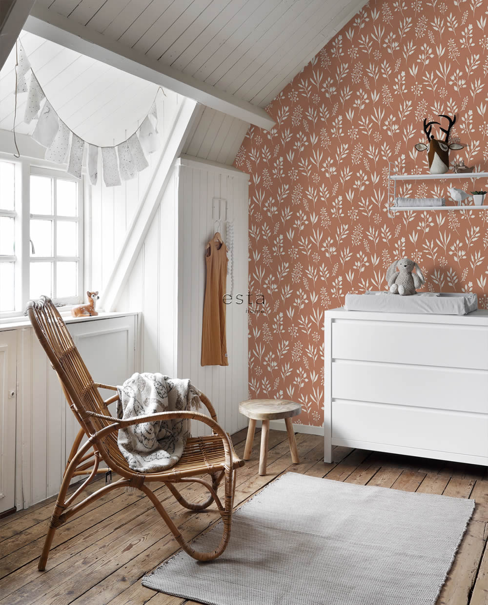Tapete Scandi Blumen minimalistisch terracotta Vlies 139319