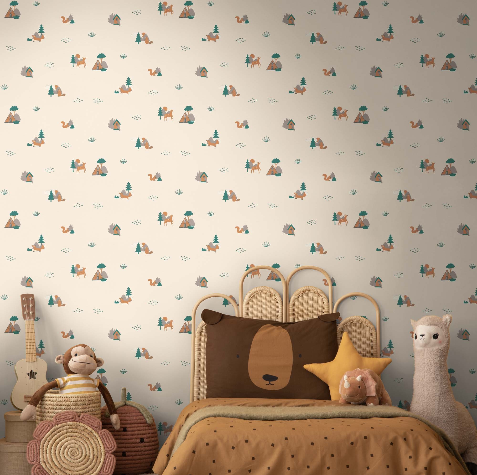 Tapete Waldtapete Waldtiere Fuchs Eichhörnchen creme 792581