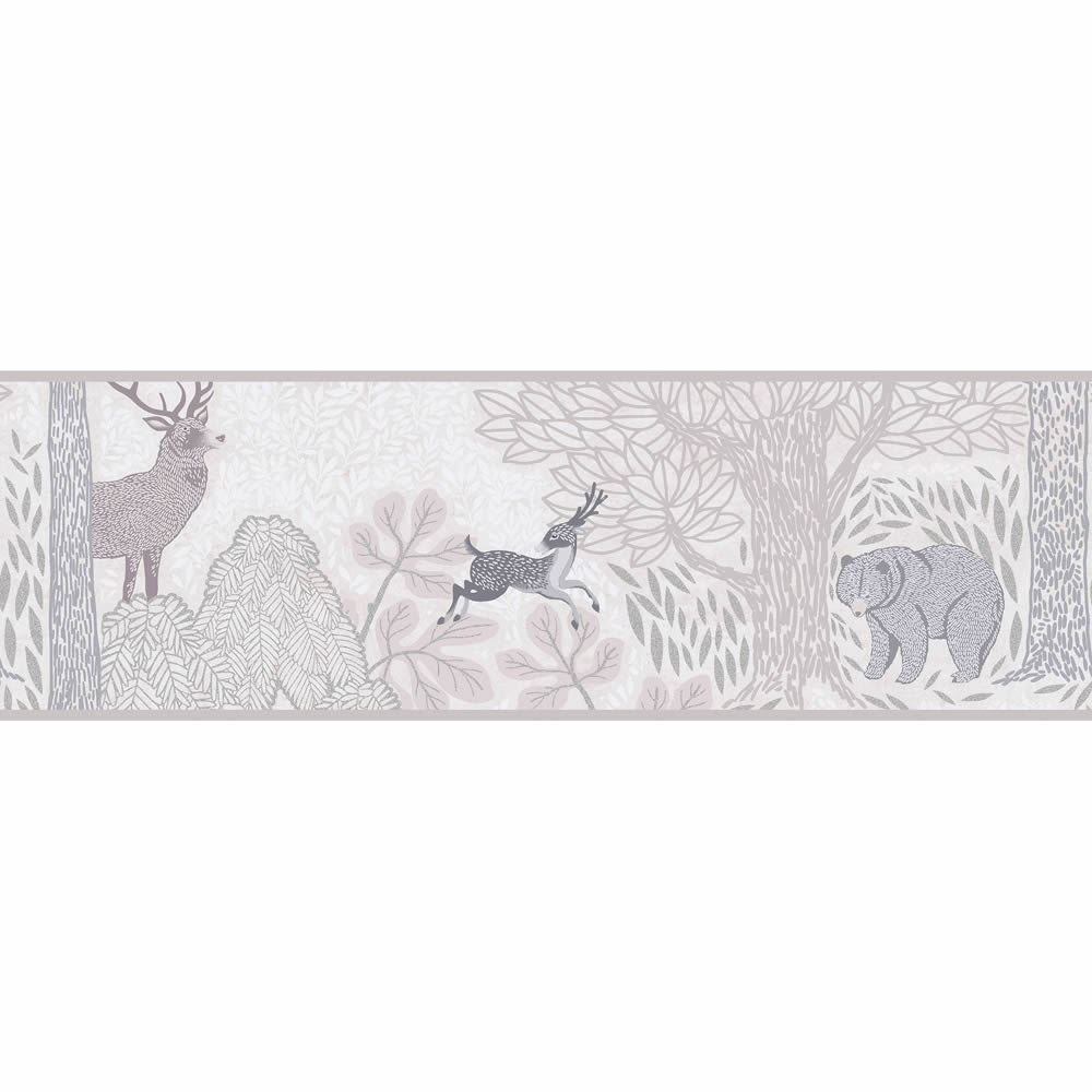 Bordüre Wald Waldtiere Reh Bär Hirsch beige Bäume 771752-8-771752