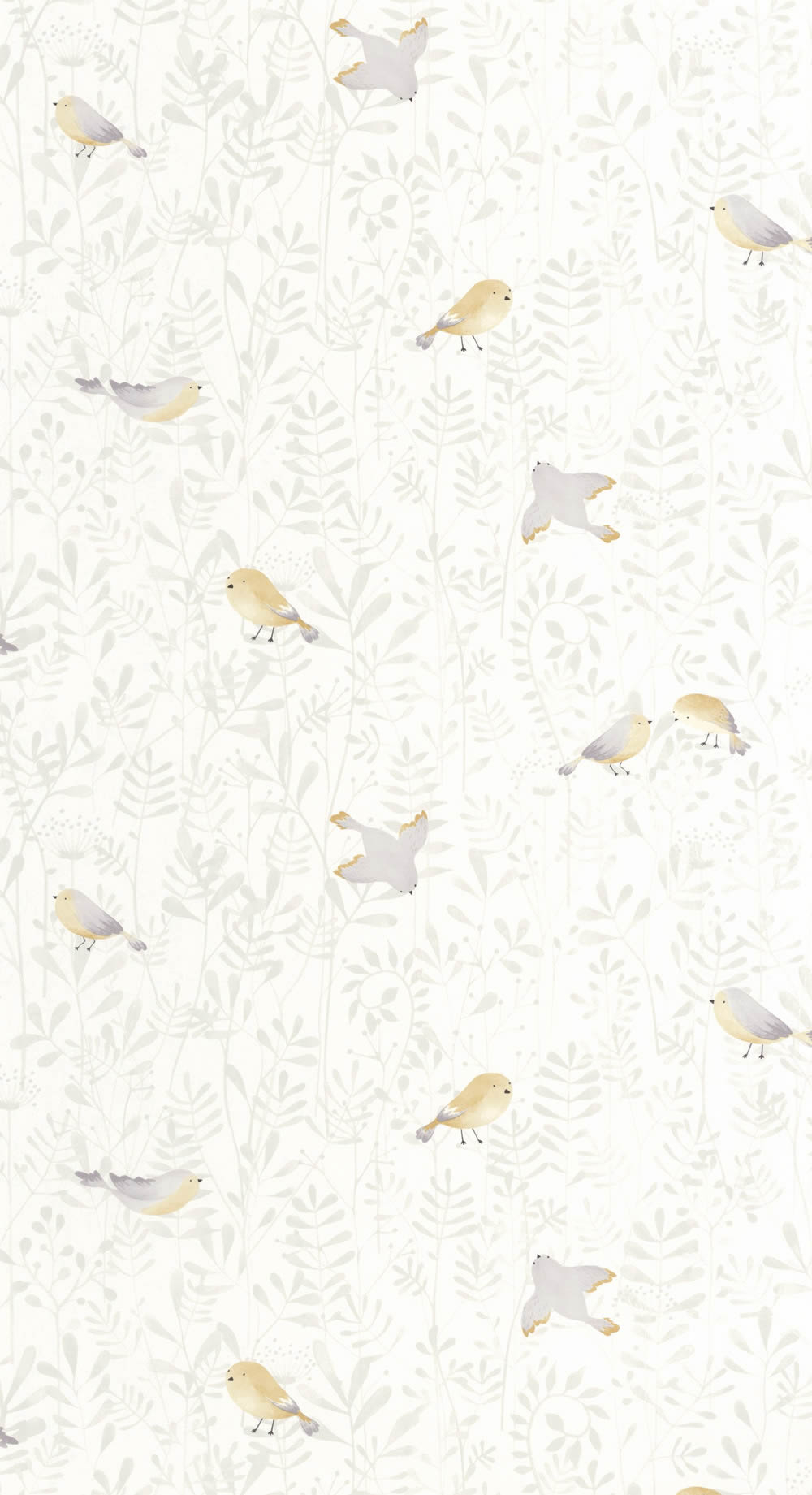 Vliestapete Zweige Vögelchen Blätter weiß grau OUAT88319021