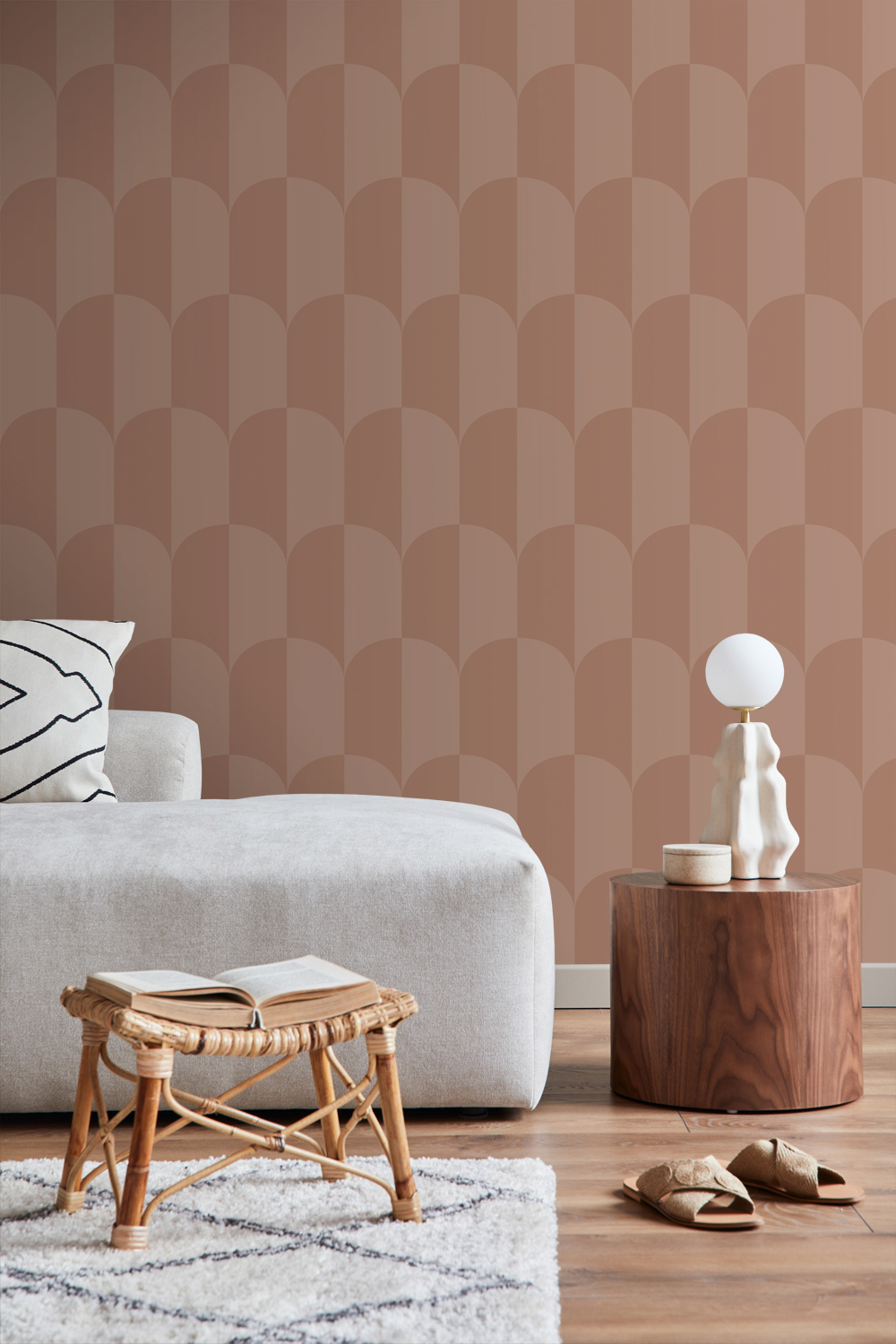 Tapete Vliestapete Art Deco Bögen terracotta rosa 131238