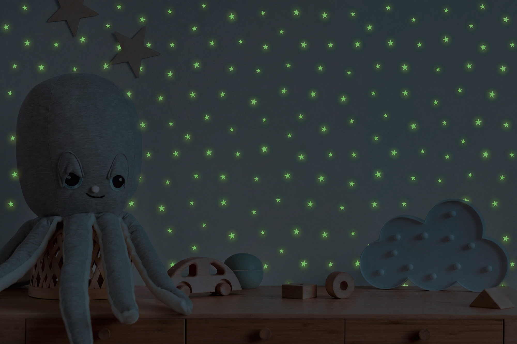 Tapete Leuchteffekt Tapete Sterne fluoreszierend creme Vlies 792612