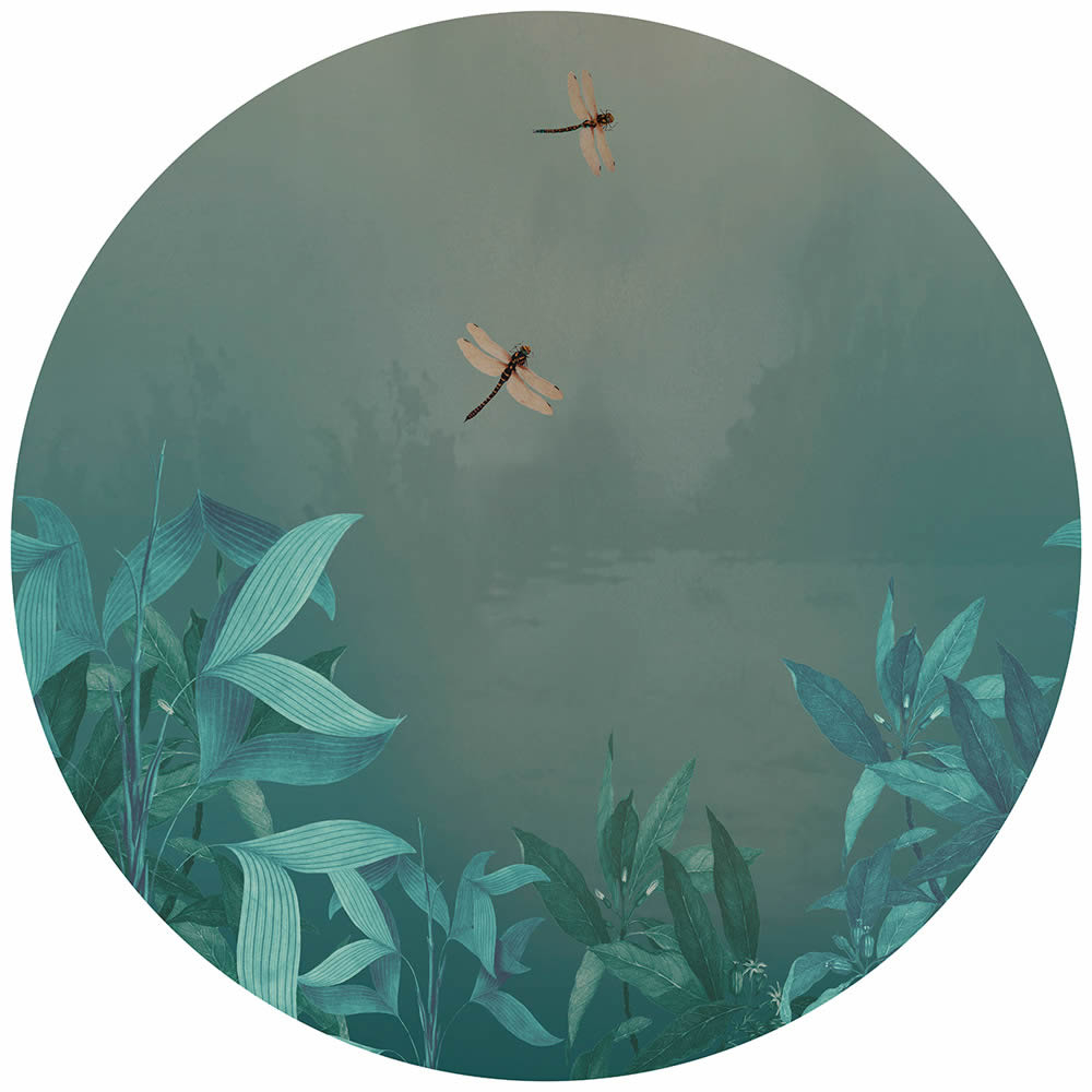 Wandbild Libelle am See vorgekleistert türkis 100 x 100 cm