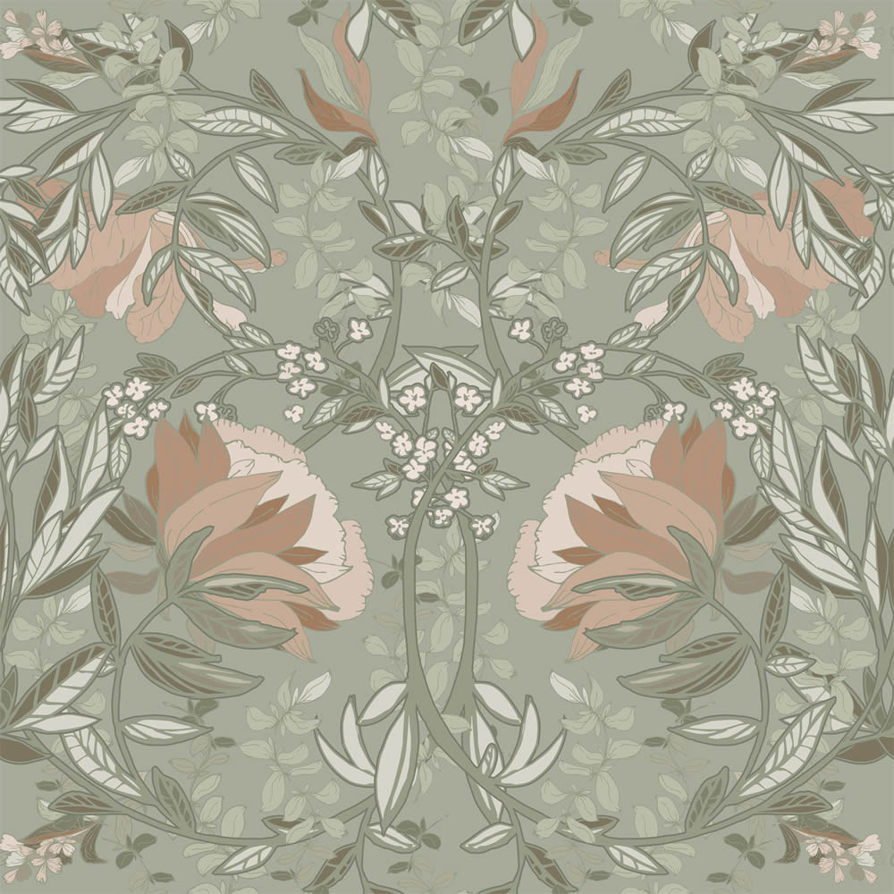 Jugendstil Tapete Blütenzweige grün Vlies 139419