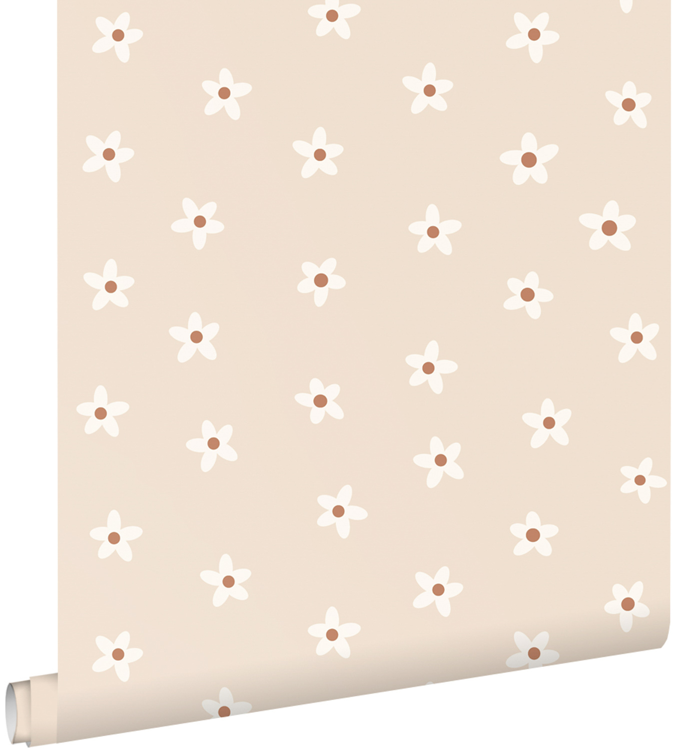 Skandinavische Blumenmuster Vliestapete Gänseblümchen beige