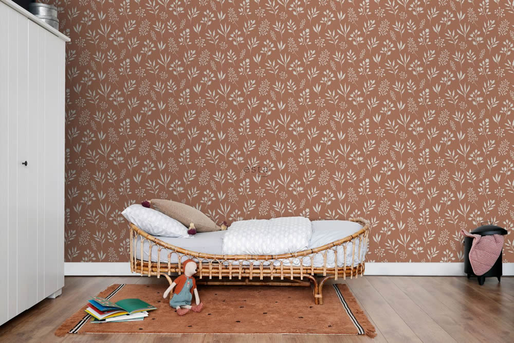 Tapete Scandi Blumen minimalistisch terracotta Vlies 139319