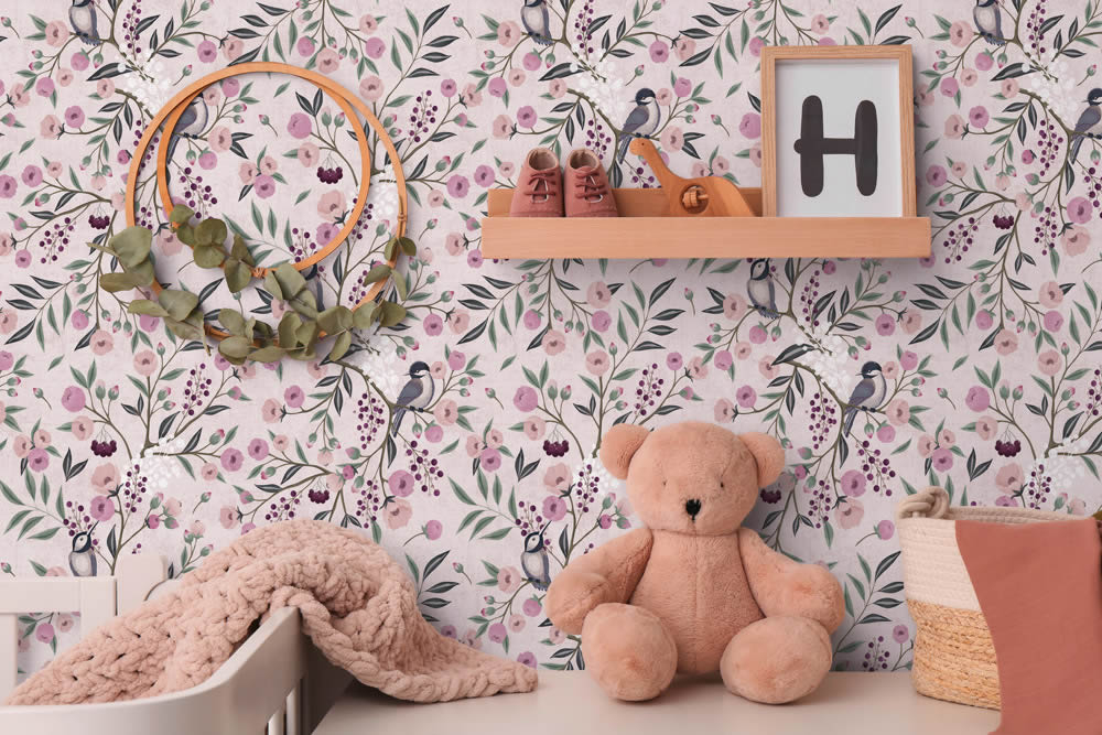 Vliestapete Asiatisch Kischblüten Vögel Blumentapete rosa 771361-8-771361