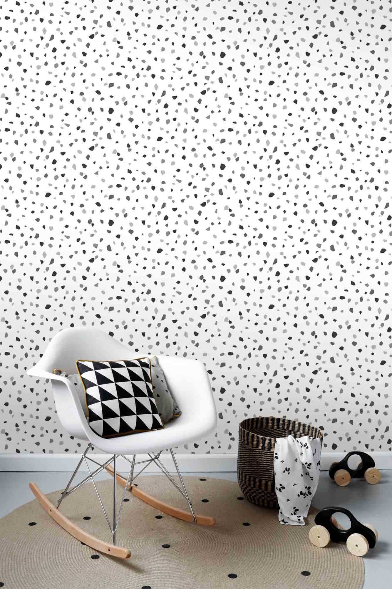 Terrazzo Tapete Skandi grau schwarz weiß 139034