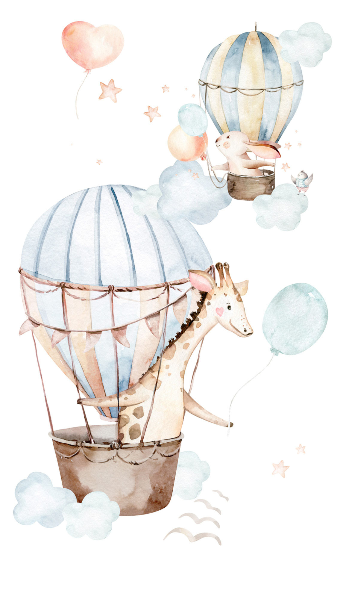 Heißluftballon Wandbild Vlies Hase und Giraffe 3 Bahnen