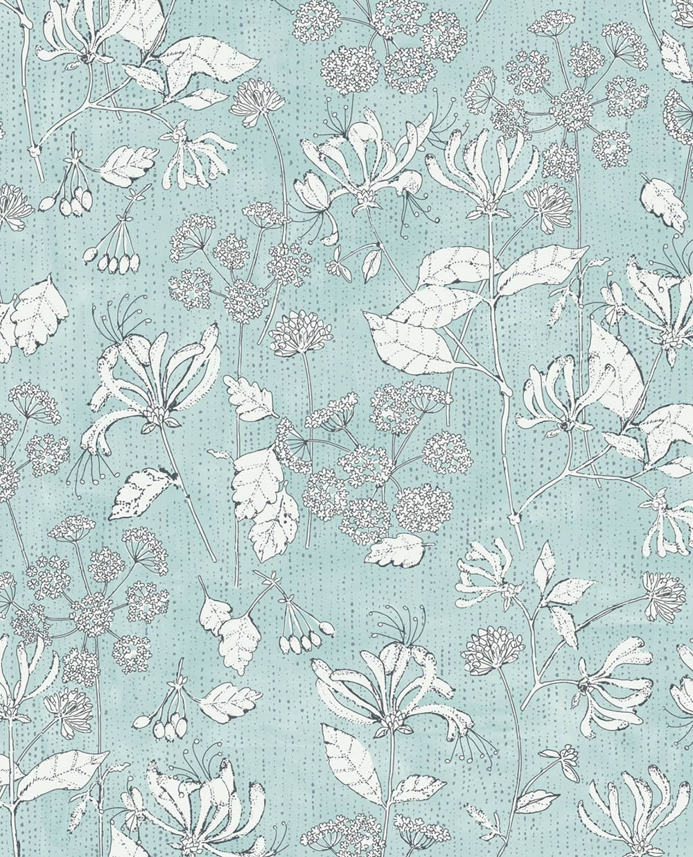 Hell-Blau Tapete Blumen Weiß Matt
