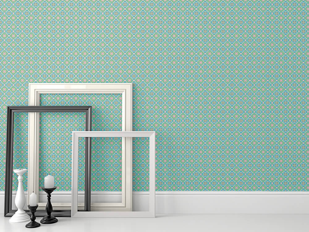 Wandbild Hell-Blau Feines Blümchenmuster-65-TD4015