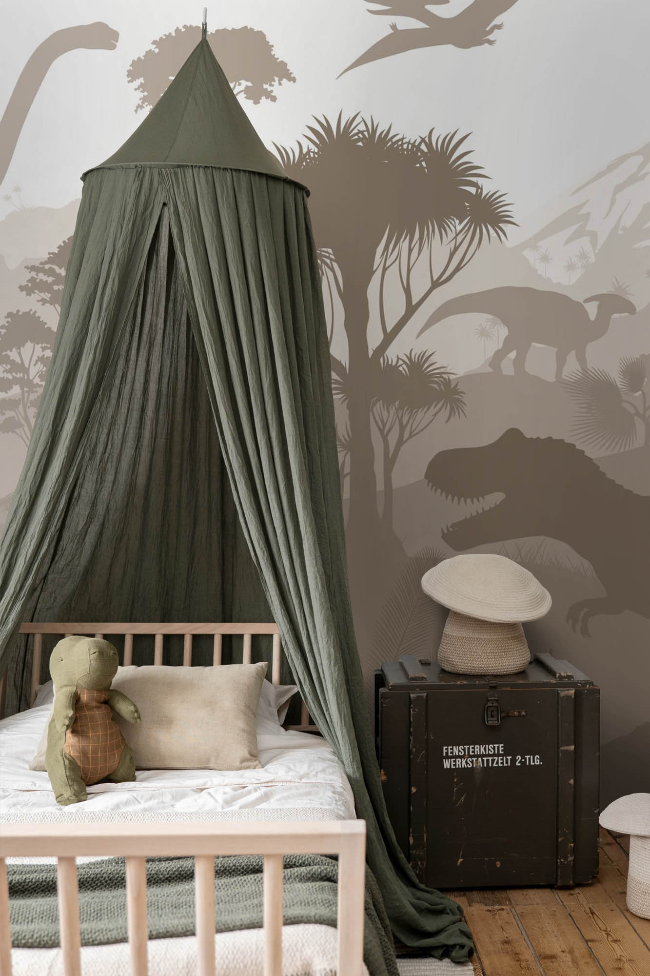 Wandbild Dinosaurier Tyrannosaurus Rex 5 Bahnen Vlies taupe