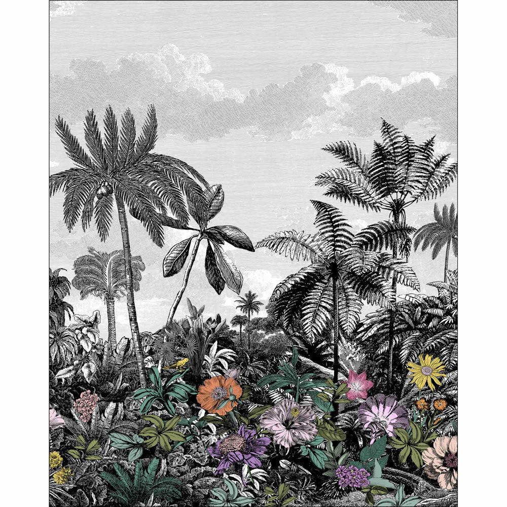 Mural L Wilderness Plants Black White Palms Flowers Colorful PMW105199902