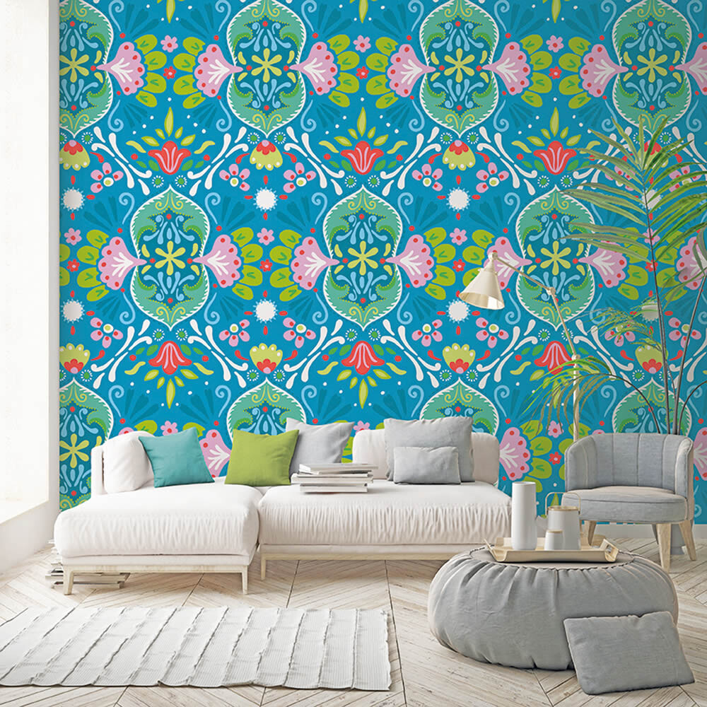 Wandbild Grafische Blumen Blau-65-TD4047