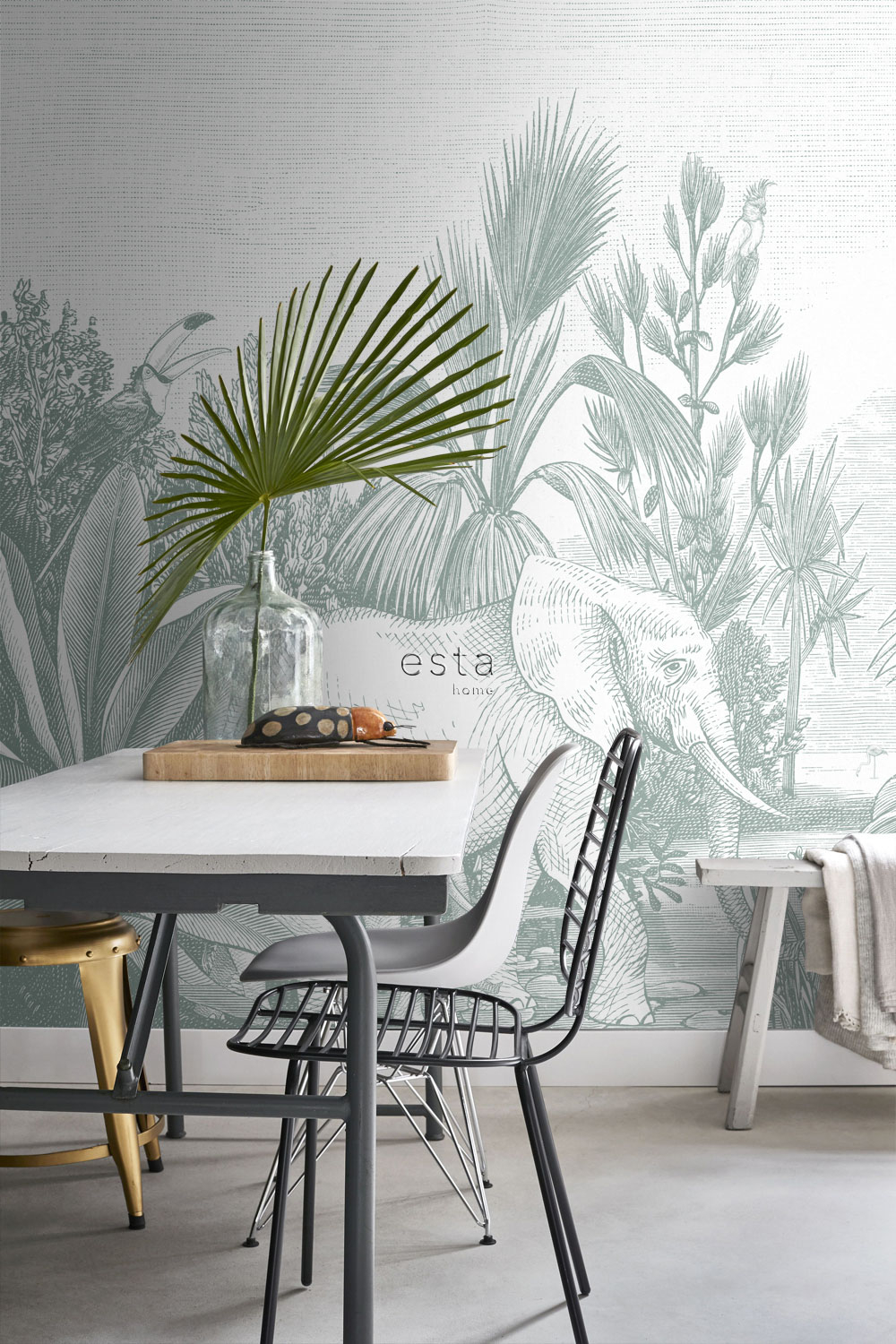 Wandbild Dschungeltiere Elefanten grün 300 x 279 cm 159060