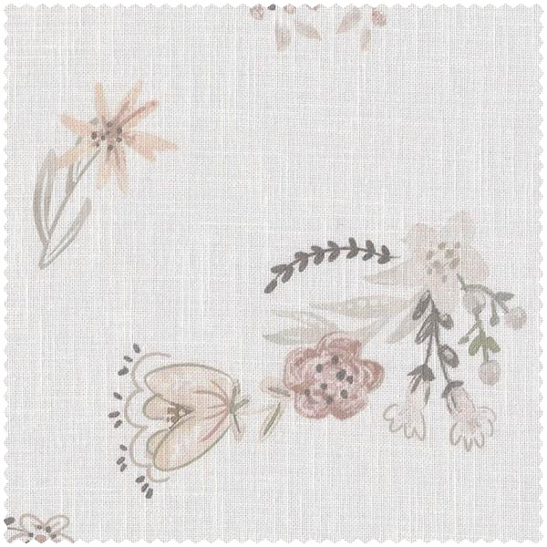leaves and branches flowers fabric gray and pastel Bambino XIX Rasch 840253-23-840253.1M
