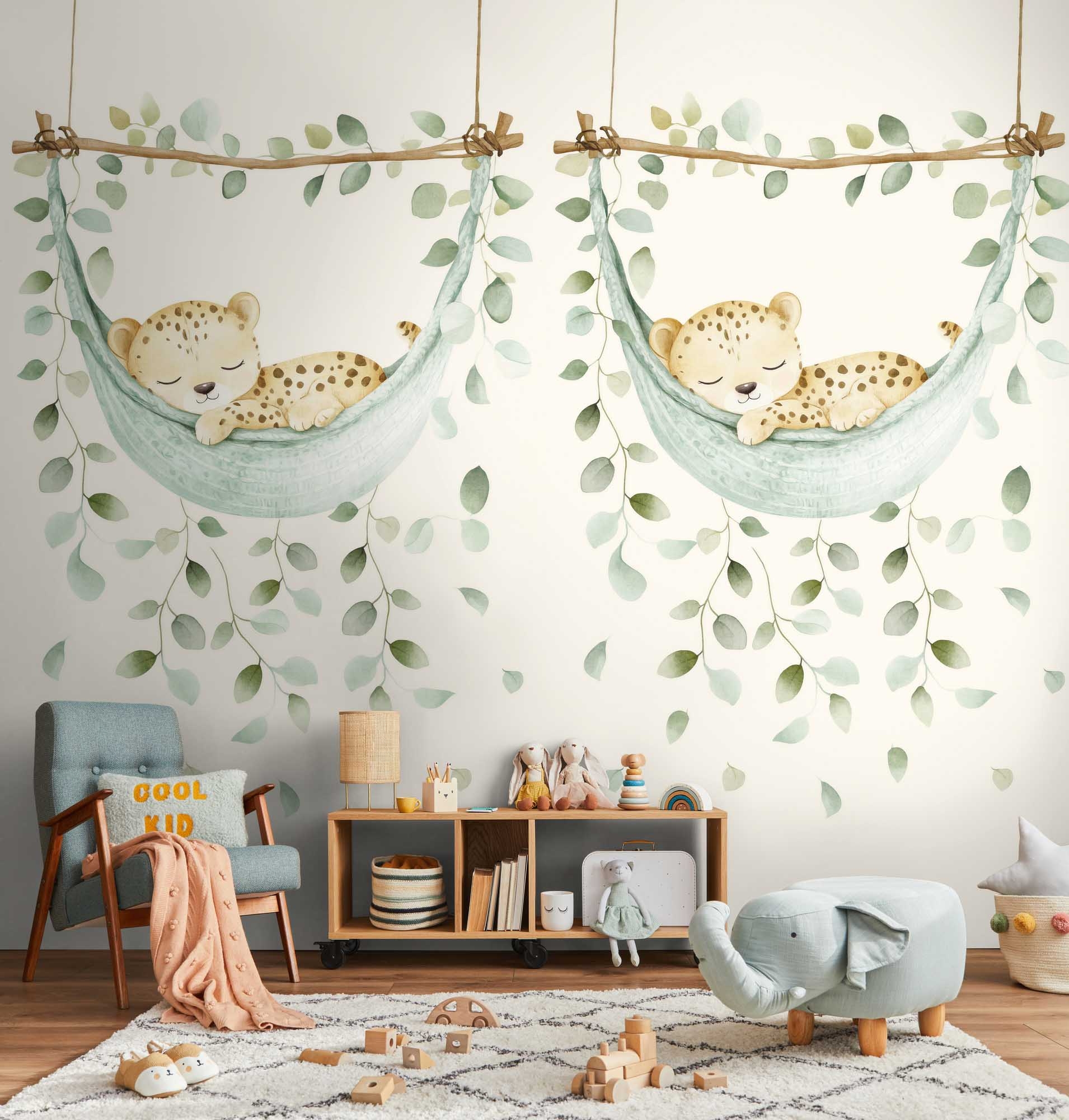 Wandbild Leopard in Hängematte beige 159 x 280 cm 792896