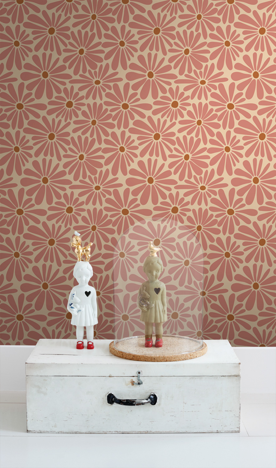 Tapete Gänseblümchen Tapete terracotta rosa Retro 131151
