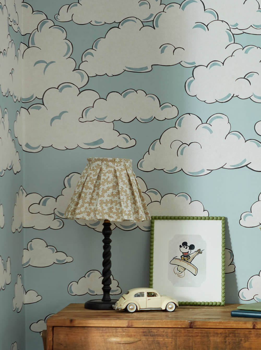 non-woven wallpaper Mickey Mouse on the plane Disney pastel blue DDIW217292-60-DDIW217292.1M