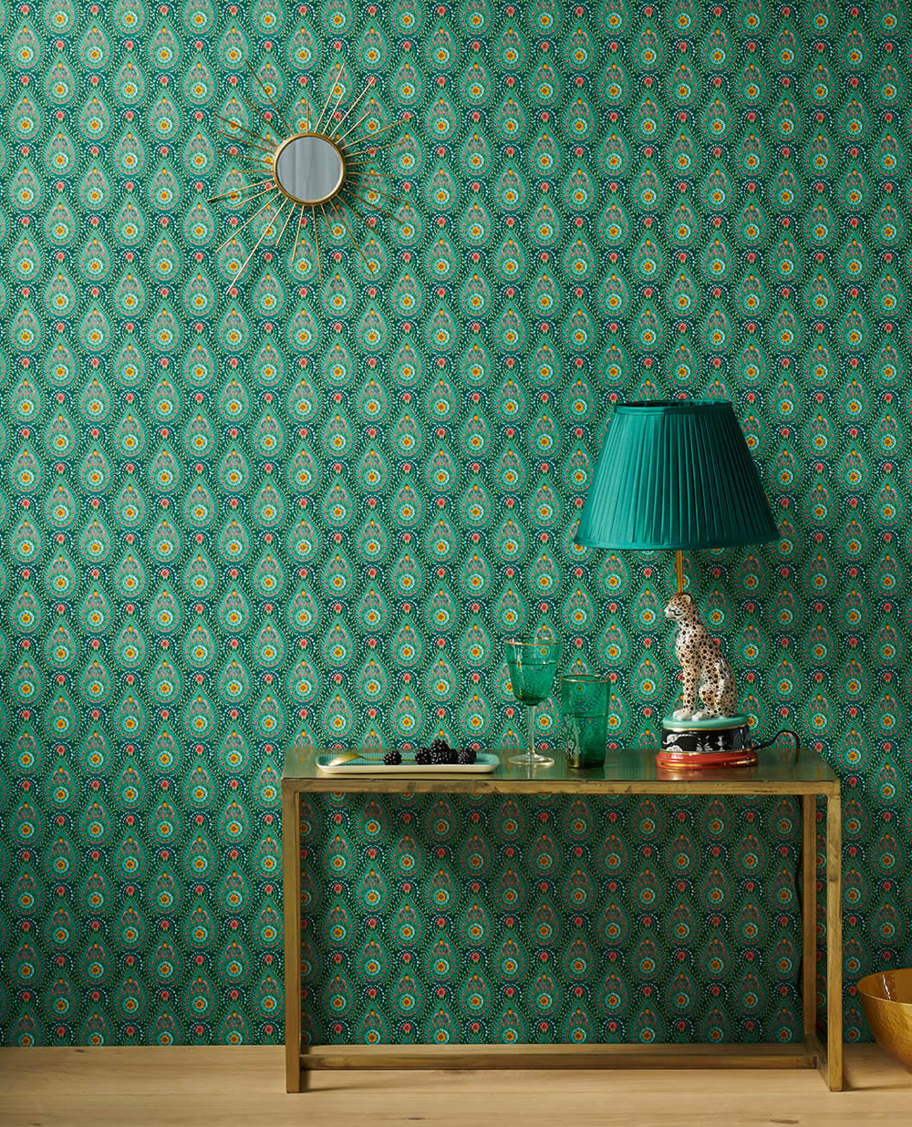 Non-woven wallpaper turquoise-green flowers drop pattern Pip Studio 5 300152-55-300152