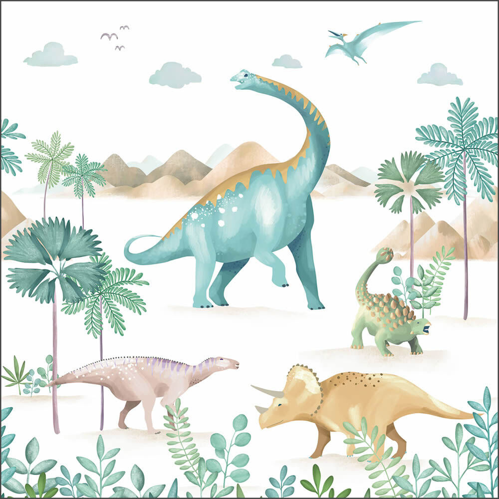 Mural S non-woven dinosaur Jurassic period plants ocher green blue Les Minis Mondes Caselio MNM105774506