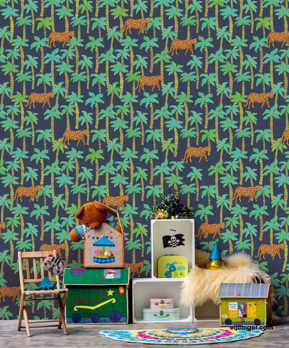 Mural Palm Leopard Blue Green-55-383607