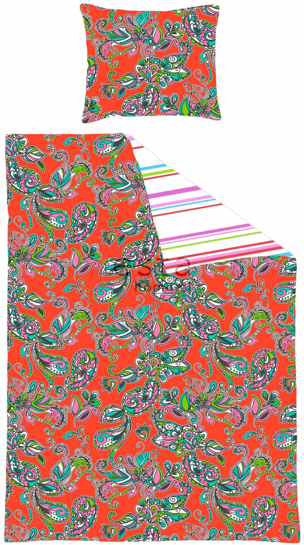 Bettwäscheset Funky Blumen Paisleys Rot-56-156802