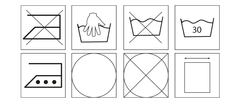 Stoffpflege-Symbole verständlich erklärt Übersicht mit Waschsymbolen für Kinderstoffe
