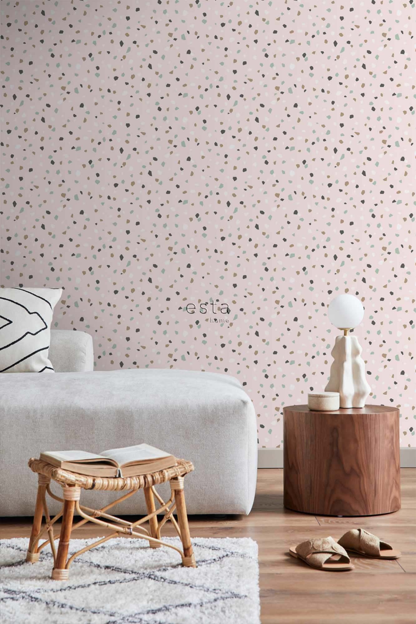 Vliestapete Terrazzo rosa mintgrün 139035