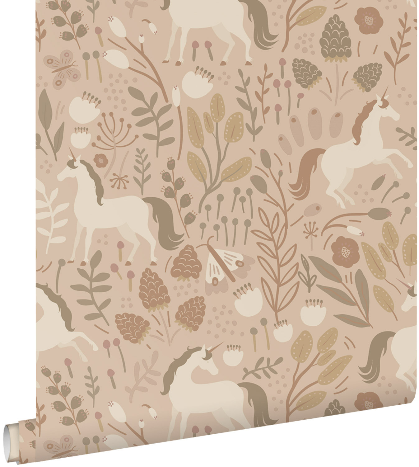 Vintage-Stil Blumenmuster Einhorn und Schmetterling beige